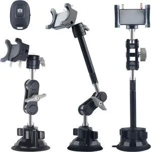leepiya Universal Ball Head Arm for Phone 360 Adjustable Car Suction Phone Holder with Remote Control Shooting Windshield Phone Mount for Car Cell Phone Holder Stand for Video Recording