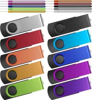 32GB Flash Drive Pack of 10 Thumb Drives Bulk Metal USB 2.0 Memory Sticks Swivel Pen Drive 32 GB Portable Keychain Jump Drive Colorful Multipack Zip Drives for Data Storage