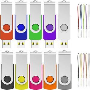 1GB USB Flash Drive 10 Pack USB 2.0 Memory Stick with Lanyards Swivel Thumb Drives Bulk U Disk 1GB Pendrive Jump Drive Zip Drive for Data Storage (1GB 10 Pack Mixcolor)