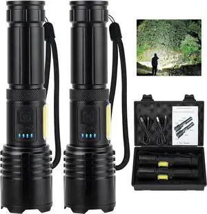 Rechargeable LED Flashlights High Lumens 990 000 Lumens Super Bright Flashlight High Powerful Flash Light 7 Modes with COB Work Light IPX7 Waterproof for Outdoor Emergency Camping Hiking