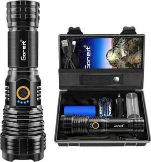 Flashlights LED High Lumens Rechargeable, Goreit 950000 Lumens XHP70.2 Super Bright Flashlight, Flash Light Battery Powered, Powerful Handheld Flashlight with holster for Emergency Camping Hiking Gift