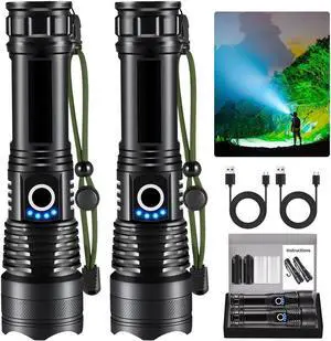 Flashlights High Lumens Rechargeable, 2Pack Rechargeable Flashlights, 990000lm Super Bright Flashlight, 5Mode Tactical Flashlights High Lumens, LED Flashlight High Powered, Waterproof Flash Light LED
