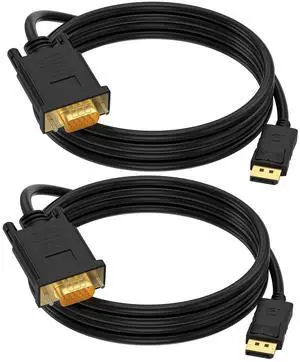 (in) DisplayPort to (Out) VGA Adapter DP to VGA Cable Male to Male Gold-Plated for Computer Laptop Monitor TV Projector (NOT Bidirectional ) (3 Feet / 2PACK)