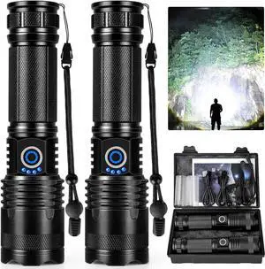 Rechargeable LED Flashlights High Lumens 990 000 Lumens Super Bright Flashlights with 5 Modes Waterproof Powerful Flash Light Multifunctional Flashlights for Home Camping Hiking(2 Pack)