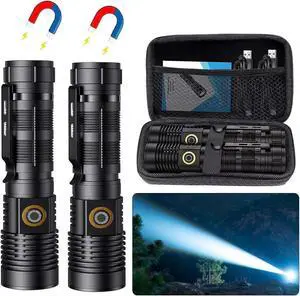 Rechargeable Tactical Flashlights High Lumens - 1500 Meters Long Beam Super Bright LED Magnetic Flashlight USB Zoomable 5Modes Small Long Beam Spotlight Flashlight for Hiking Camping