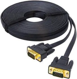 DTech 10m Ultra Thin Flat Computer Monitor VGA Cable Long 32 Feet Male to Male 15 Pin Connector Standard SVGA Wire Black