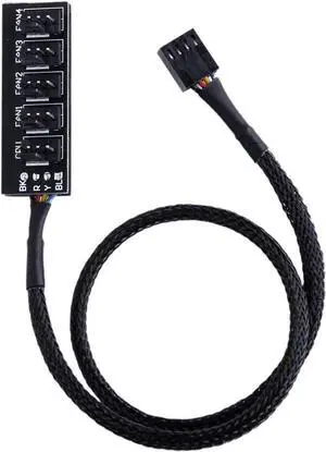 ZLKSKER 4 Pin PWM Fan Hub, PC Internal Fan Power Supply Extension Cable (13-Inch, 24AWG), 4 Pin & 3 Pin CPU Cooler Cooling Fan 1 to 5 Splitter 5 Way Adapter