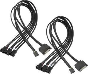 XMSJSIY SATA to 3 Pin 4 Pin PWM Fan Adapter Splitter Hub for 12V Desktop Computer Cooler Case Fans, 2 Pieces Packing