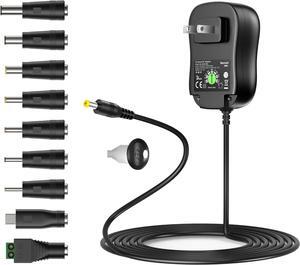 34W Universal AC/DC Adapter Switching Power Supply with 9 Round Tips Multi Voltage Power Cord for 3V 4.5V 5V 6V 7.5V 9V 12V Devices and LED Strip Light 2000mA Max - with 5V 2A USB Port