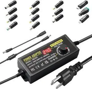 144W Adjustable Power Supply Adapter 3V~24V 6A Universal Variable Switching Power Adapter 100V-240V AC to DC Converter Transformer with 14 Tips&Polarity Converter3V 5V 6V 9V 12V 15V 16V 18V19V20V24V