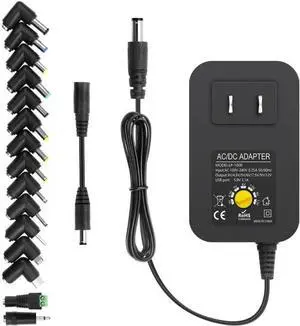 30W Universal AC to DC Power Adapter Adjustable Power Supply 3V 4.5V 6V 9V 12V 2A 1A DC Adapter AC 100-240V to DC 3-12V Multi Voltage Switching Power Adapter with 15 Tips + Polarity Converter