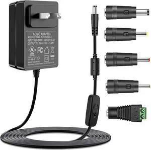 12V 2A AC Adapter Power Supply with Switch UL Listed, 100-240V AC to DC 12VDC Power Cord Transformer Charger fit for 12Volts 2.0A 2000mA 1.5a 1500mA 1.0A 1000mA 0.5a 500mA 0.1A-2.0A.