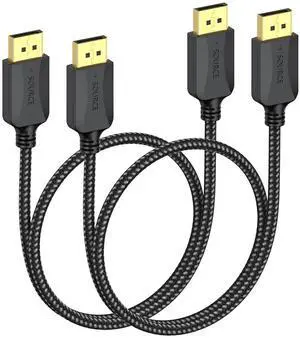 DisplayPort to DisplayPort Cable 1.5 ft 2-Pack Thin DP Display Port Cable Adapter Male to Male 4K Braided 2k@165Hz/144Hz/120Hz for Computer Docking Station Monitor Splitter KVM and More