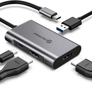 USB C to HDMI Adapter, UtechSmart USB C Hub to Dual HDMI, 4 in 1 Thunderbolt 3 to HDMI with 2 HDMI Ports 4K,USB 3.0 Port,Power Delivery Type C Port Compatible for MacBook,Nintendo Switch,USB C Device