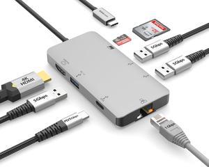 EZQuest USB C Hub Docking Station 8 in 1 with 4K HDMI, 1 Gbit Ethernet, 3 USB A 3.0 Ports, 1 USB-C PD/Data, SD/Micro SD for Work and Travel, Compatible with MacBook/Dell/HP/Lenovo/Laptops