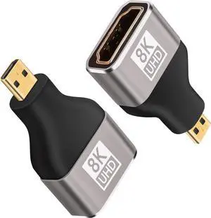 8K Micro HDMI to HDMI Adapter (2 Pack) HDMI Female to Micro HDMI Male HDMI 2.1 Bidirectional Connector Gold-Plated Plugs Supports 8K@60Hz 4K@120Hz HDR 3D for GoPro Hero 7 6 Sony A6000 Camera