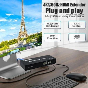 60Hz-60M,4K 60Hz HDMI KVM Extender over Rj45 Cat6 Cable 60M KVM Rj45 Ethernet Extender Transmitte Receiver Kit Support USB Mouse Keyboard 60Hz-60M,4K 60Hz HDMI KVM Extender over Rj45 Cat6 Cable 60M KVM Rj45 Ethernet Extender Transmitte Receiver Kit Support USB Mouse Keyboard
