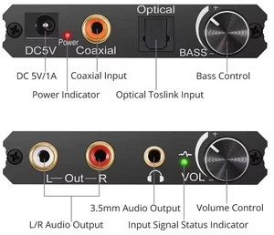 ,192KHz Digital to Analog Audio Converter 24Bit DAC Digital SPDIF/Optical/Toslink/Coaxial to Analog Stereo L/R RCA and 3.5mm Jack ,192KHz Digital to Analog Audio Converter 24Bit DAC Digital SPDIF/Optical/Toslink/Coaxial to Analog Stereo L/R RCA and 3.5mm Jack