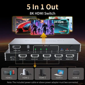 8K 5 in 1 out,New Upgrade 8K@60Hz 4K@240Hz HDMI Switch 5 in 1 out Aluminum HDMI 2.1 Selector Switcher with HDR10+ HDCP2.3 for PS5/4 Xbox PC TV 8K 5 in 1 out,New Upgrade 8K@60Hz 4K@240Hz HDMI Switch 5 in 1 out Aluminum HDMI 2.1 Selector Switcher with HDR10+ HDCP2.3 for PS5/4 Xbox PC TV
