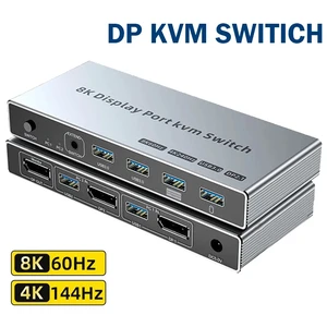 ,Displayport KVM Switch 2 in 1 out 8K@60Hz 4K@144Hz DP1.4 KVM USB3.0 Switch with 4 USB Port for 2 PC Share Monitor Keyboard Mouse ,Displayport KVM Switch 2 in 1 out 8K@60Hz 4K@144Hz DP1.4 KVM USB3.0 Switch with 4 USB Port for 2 PC Share Monitor Keyboard Mouse