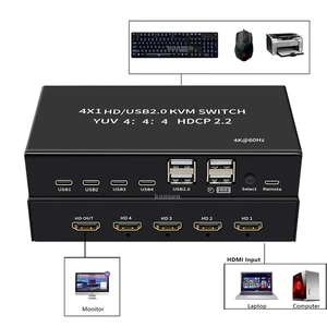 ,4 port HDMI KVM Switch 4 in 1 out 4K 60Hz HDMI USB Switch Selector with Desktop Controller for 4 PC Share Monitor Mouse Keyboard ,4 port HDMI KVM Switch 4 in 1 out 4K 60Hz HDMI USB Switch Selector with Desktop Controller for 4 PC Share Monitor Mouse Keyboard