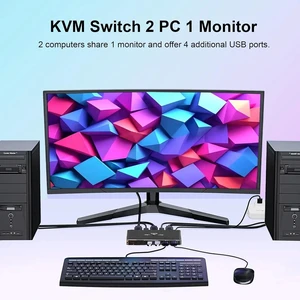 ,2 Port HDMI KVM Switch 2 in 1 Out 4K 60Hz KVM Switches for 2 Computers Share1 Monitor with Remote Support Mouse Keyboard Printer ,2 Port HDMI KVM Switch 2 in 1 Out 4K 60Hz KVM Switches for 2 Computers Share1 Monitor with Remote Support Mouse Keyboard Printer