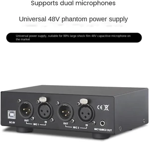 ,2-Channel 48V Phantom Power Supply Dual Mixed Output Microphone Power Supply with 3.5mm Audio Cable for MIC Music Recording ,2-Channel 48V Phantom Power Supply Dual Mixed Output Microphone Power Supply with 3.5mm Audio Cable for MIC Music Recording