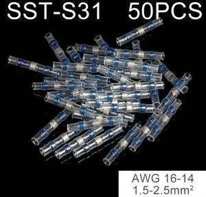 First picture~50Pcs Solder Seal Wire Connectors Heat Shrink Solder Butt Connectors Solder Connector Kit Automotive Marine Insulated(Cyan 50 Pcs blue
)