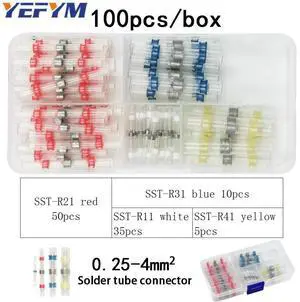 First picture~Heat shrink wire connector terminals and Solder ring terminals waterproof seal cable wire Electrical terminals Various boxes(Blue 100Pcs Solder ring
)