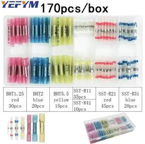 First picture~Heat shrink wire connector terminals and Solder ring terminals waterproof seal cable wire Electrical terminals Various boxes(White 170Pcs box
)