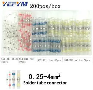 First picture~Heat shrink wire connector terminals and Solder ring terminals waterproof seal cable wire Electrical terminals Various boxes(Black 200Pcs Solder ring
)