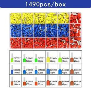 First picture~Boxed tubular terminal various styles electrical wiring connector crimping insulated tube terminals set for 0.5mm²-10mm² wire(Grey 1490Pcs box
)