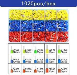 First picture~Boxed tubular terminal various styles electrical wiring connector crimping insulated tube terminals set for 0.5mm²-10mm² wire(Orange 1020Pcs box
)