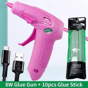 First picture~ Wireless Hot Melt Glue Gun for Children Safety 8W Lithium Battery Direct Charge USB Charging with Glue Stick Household DIY(white with 10 sticks
)