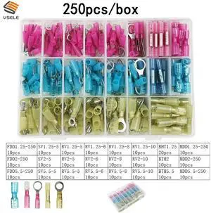 First picture~250Pcs Heat Shrink Wire Connector Waterproof Seal Cable Wire Terminals Kit Solder Sleeve Assorted Automotive Crimp Terminals Set()