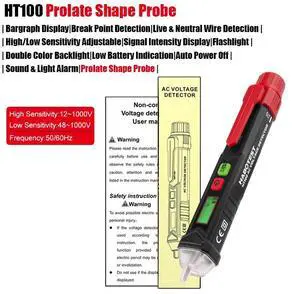 First picture~ Voltage Indicator Smart AC Voltage Detector Non Contact Electric Tester pen Breakpoint Finder Neutral Live Wire Check(Gold HT100 Prolate Probe
)