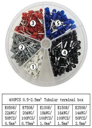 First picture~Tube Type Terminal E0508 E7508 E1008 E1508 E2508 E4009 E6012 E1012 Crimping Insulated Ferrule Copper Terminal Wire Connector(Purple 400Pcs
)