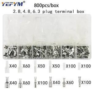 First picture~ tube insulating crimp terminals insulating ring terminals plug tab 2.8 4.8 6.3 terminator connector block 9 kinds box set(Blue 800Pcs Plug
)