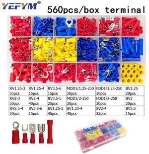 First picture~Box assorted full insulated fork U-type set terminals connectors assortment kit electrical wire crimp spade ring terminal(Orange 560Pcs box
)