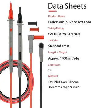 First picture~Multimeter Test Lead Soft Silicone 158 cores Copper Wire Low Impendance Universal Digital Multimeter probe Test Leads Needle Tip(Silver High Qua. Silicone
)