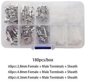 First picture~Metal Connector 2.8/4.8/6.3mm Copper Wire Terminals Male Female Connectors  Electric Terminal Wire Connection Spade Connector(Line Connector
Dark Grey 180Pcsbox
)