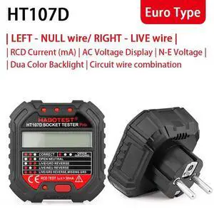 First picture~professional Socket Outlet Tester Detector AC Voltage Display RCD 30mA UK EU plug Ground Zero Line plug polarity phase Check(Green HT107D Euro TyP e
)