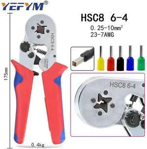 First picture~HSC8 6-4 ferrule Crimping pliers 0.25-10mm² Automatic crimping wire crimper tools mini electrician suit kit with terminals box(Gold HSC8 6-4
)