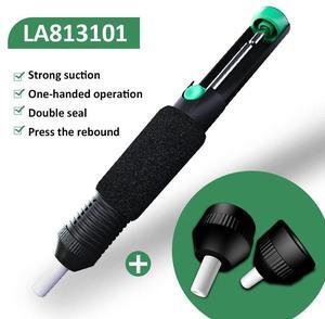 First picture~ powerful Desoldering pump Suction Tin Sucker pen Vacuum Soldering Iron Desolder Gun plastic Removal Hand Welding Tool(Silver with two more tiP s
)