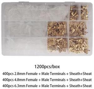 First picture~Metal Connector 2.8/4.8/6.3mm Copper Wire Terminals Male Female Connectors  Electric Terminal Wire Connection Spade Connector(Line Connector
Gold 1200Pcsbox
)
