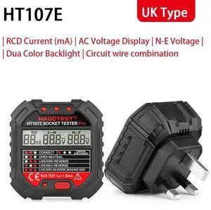 First picture~ Socket Tester pro Voltage Test RCD 30mA Socket Detector UK EU plug Ground Zero Line plug polarity phase Check(Red HT107E UK Socket
)