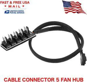 PC Fan Power 1 Female To 5 Male 4-pin Socket Fan Hub Splitter Cable Cooler USA PC Fan Power 1 Female To 5 Male 4-pin Socket Fan Hub Splitter Cable Cooler USA