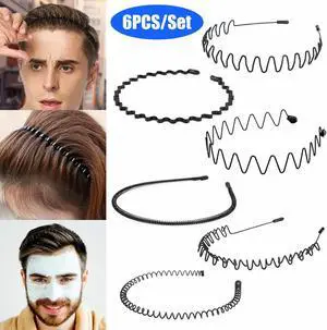 6PCS Men Women Metal Hair Headband Wave Style Hoop Band Comb Sports Hairband US