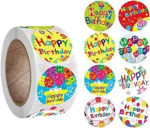 Pegatinas redondas para feliz cumpleaños, paquete para regalos de fiestas, sello de etiquetas para álbum de recortes, decoración de tarjetas, 8 estilos, 500 Uds. Por rollo