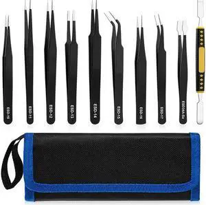10 Pcs Precision Tweezers Set, Premium Craft Tweezers Kit, Stainless Steel Electronic ESD Tweezers,AntiStatic Tweezers